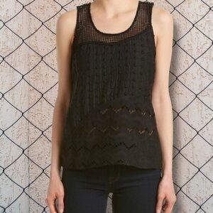 Ramy Brook ‘Casey’ Sleeveless Eyelet & Mesh Detailed Top in Black Size XXS